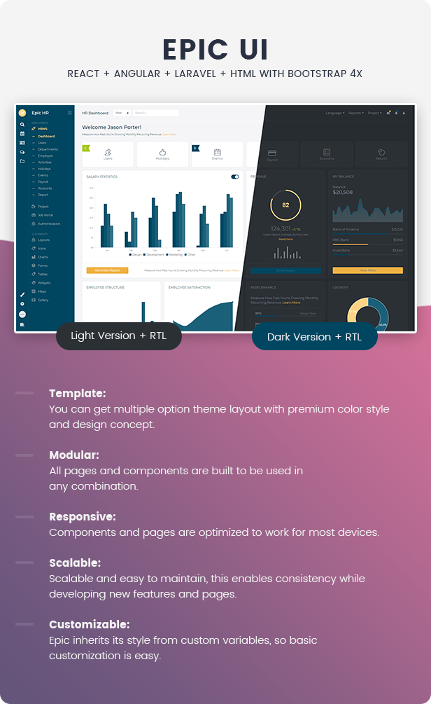 Epic Pro - React + Angular + Laravel + Bootstrap HR Management Admin Template & UI Kit